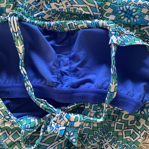 Prana Quinn Racerback Blue and Green Artsy Patterned Halter Dress Women Size M - Picture 6 of 8